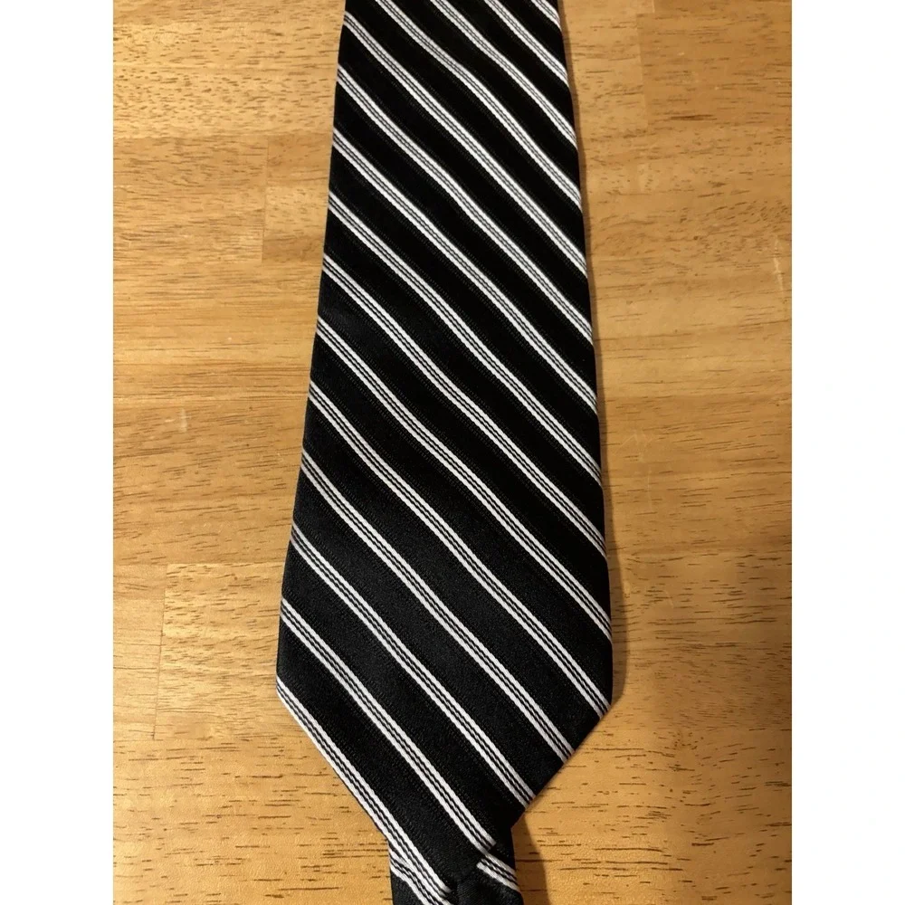 BURMA BIBAS Silk Neck Tie, Black and Silver Silk Tie